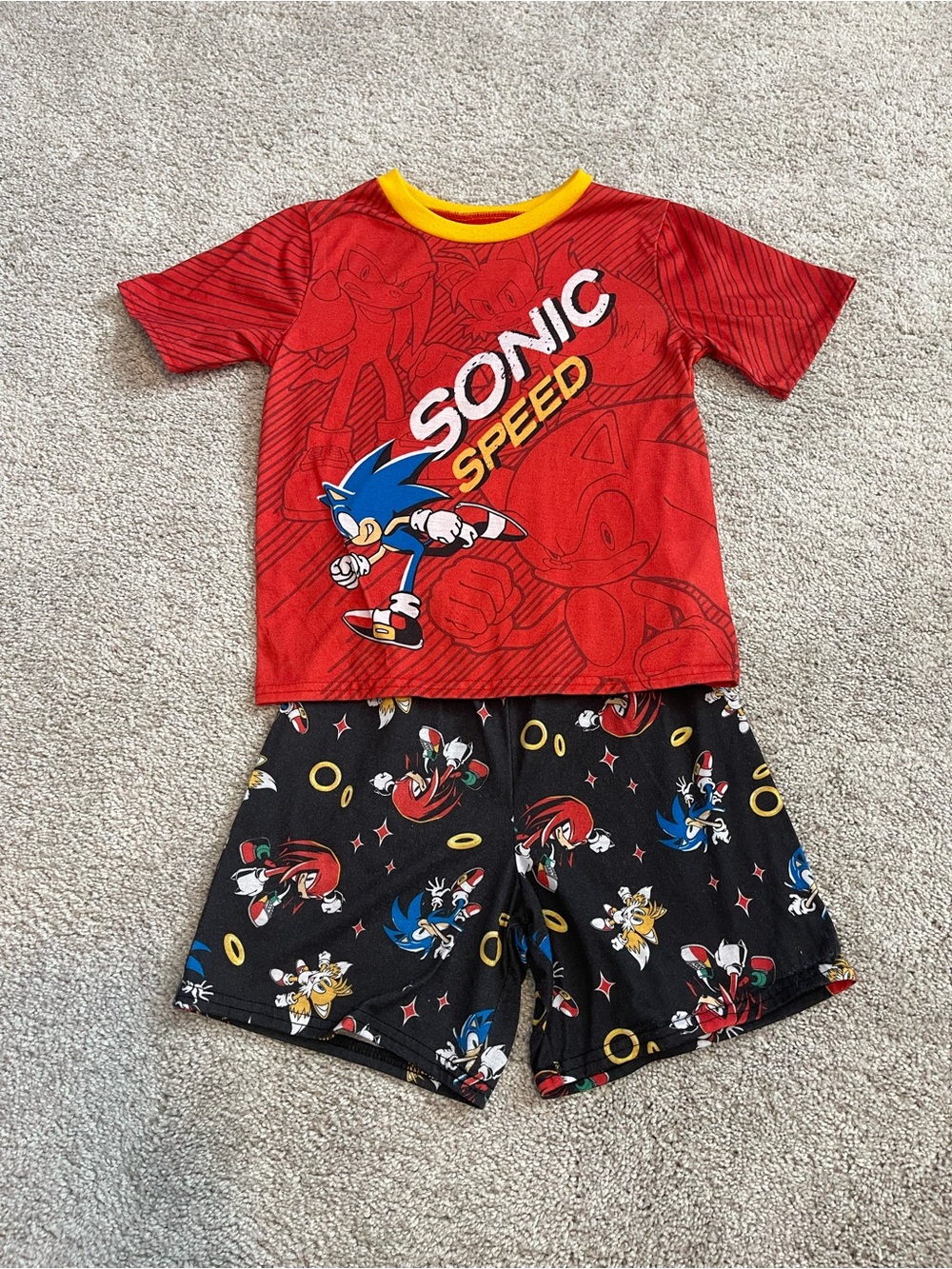 Sonic Speed Red Kids Pajama Set - Short Sleeve Top & Shorts